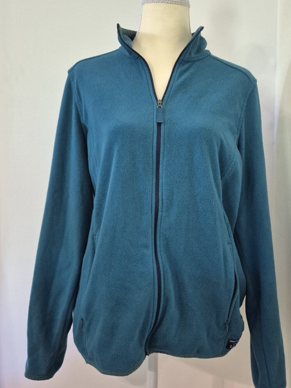 LL Bean Women L Full Zip Fleece Jacket Teal Blue Midweight Gorpcore Granola Hike